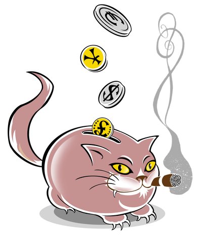 Fat cat piggy bank - allegorical illustration of financial crisis by Neale Osborne